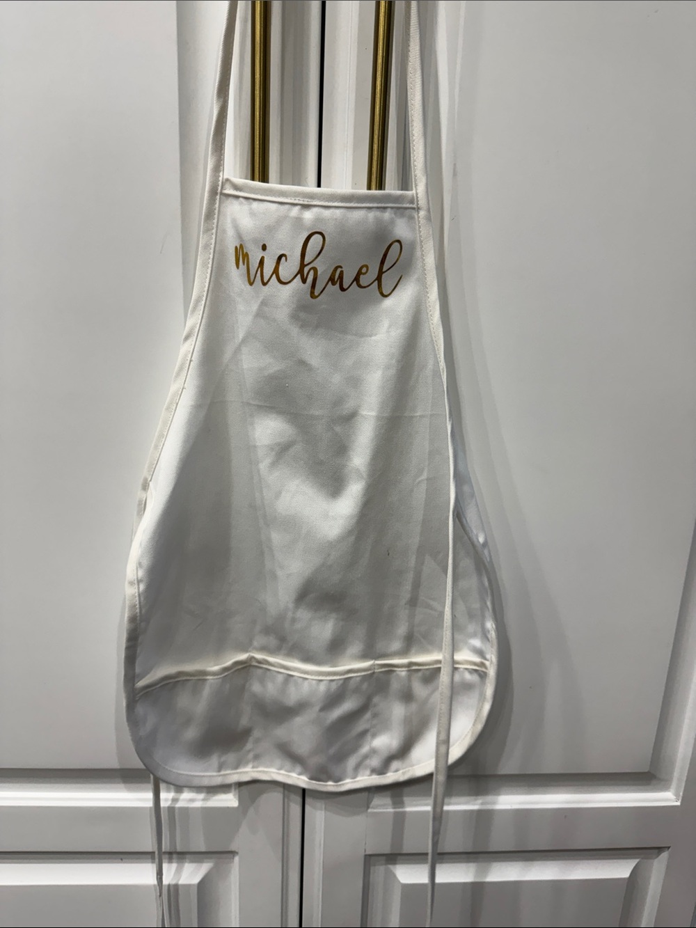 Personalized White Apron with Gold Script - Michael
